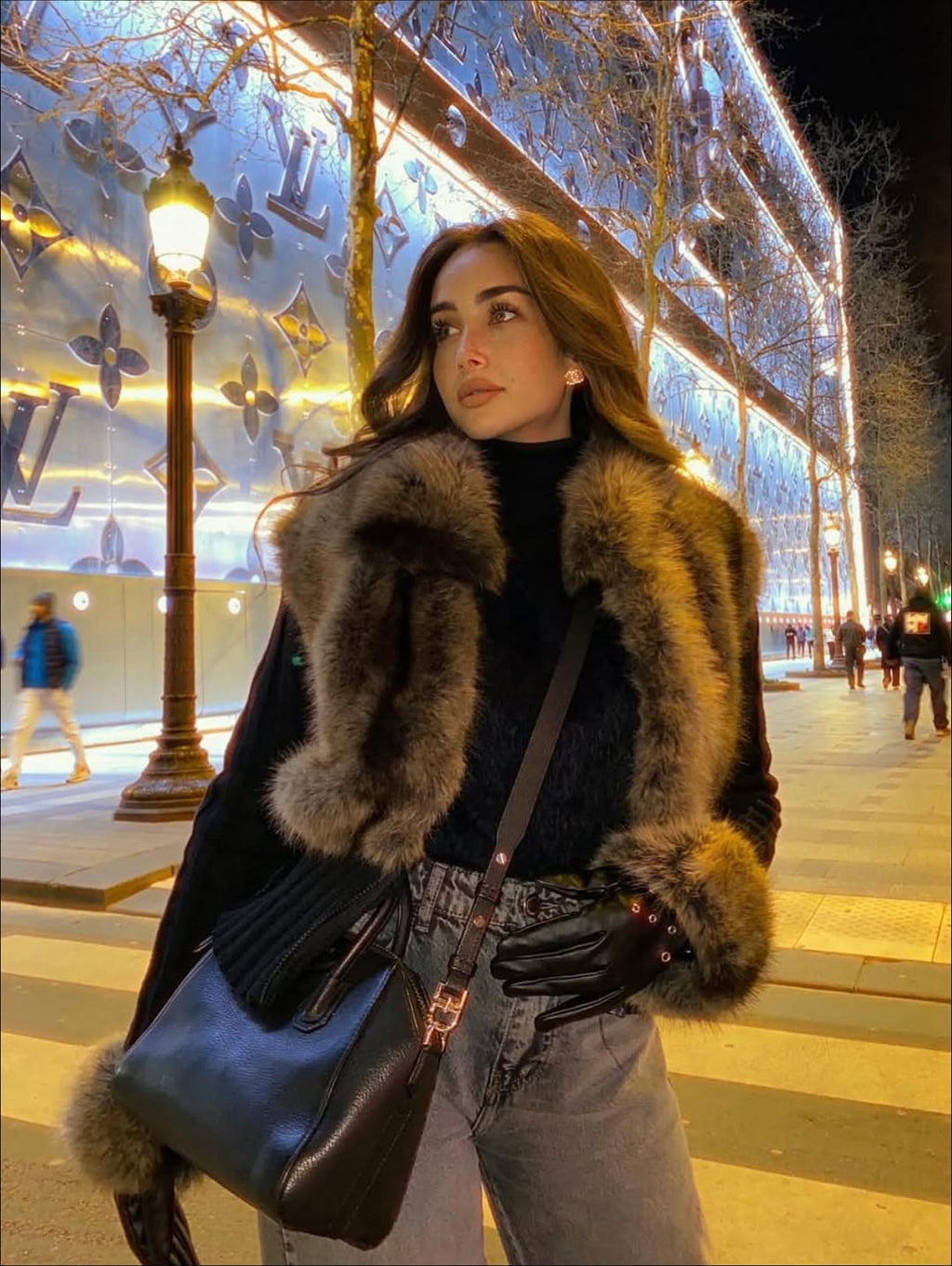 Paige Faux Fur Knit Zip Up Sweater