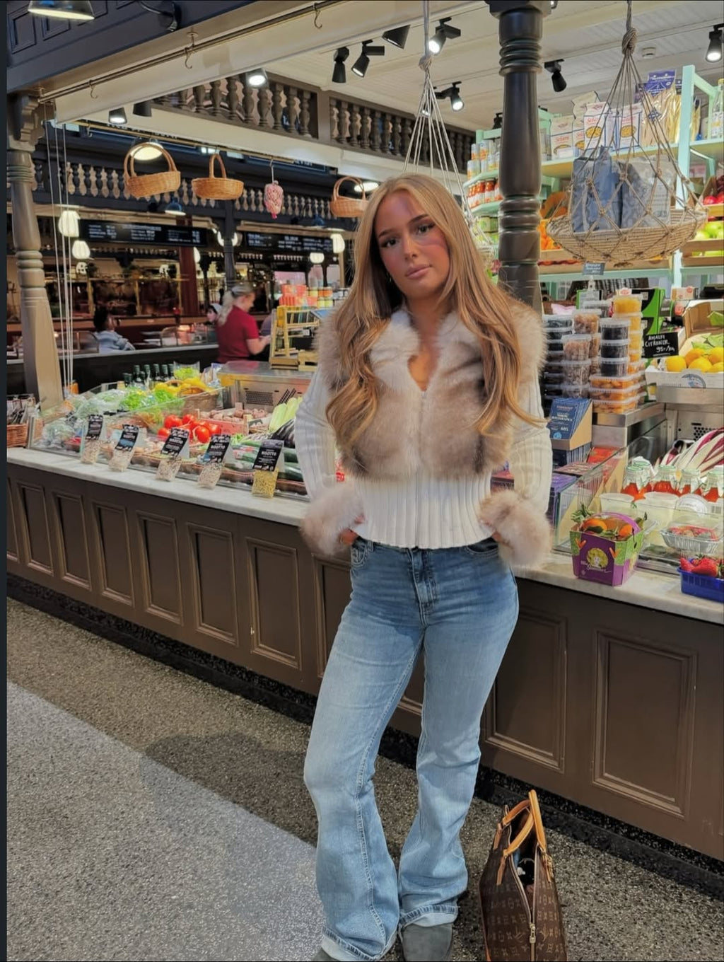 Paige Faux Fur Knit Zip Up Sweater