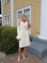 Naomi Wool Pea Coat with Detachable Fox Fur Collar and Cuffs