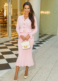 Lacey Ruffle Trim Knit Cardigan Skirt Two Piece Set