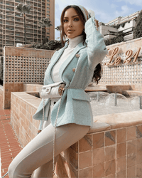 Taylor Light Green Tweed Double Breasted Blazer - ALLARA