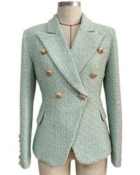 Taylor Light Green Tweed Double Breasted Blazer - ALLARA
