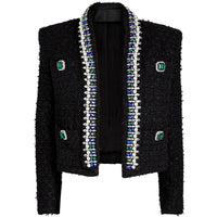 Thalia Black Tweed Rhinestone Jacket - ALLARA