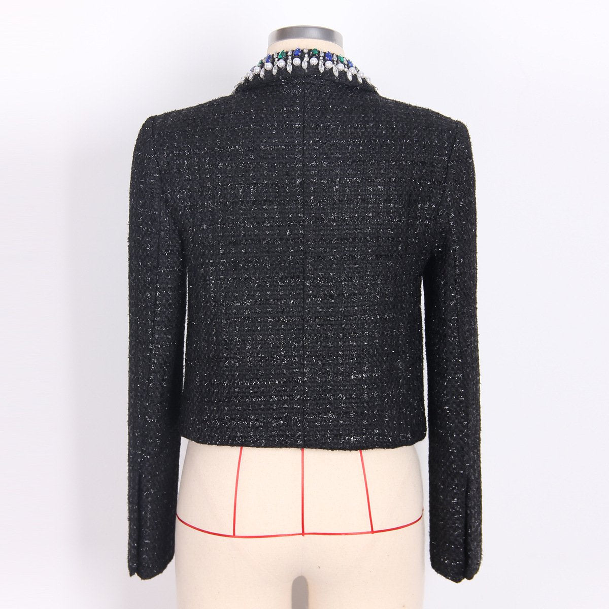 Thalia Black Tweed Rhinestone Jacket - ALLARA