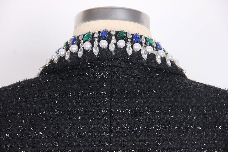 Thalia Black Tweed Rhinestone Jacket - ALLARA