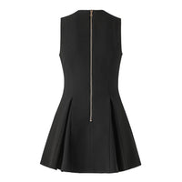 V Neck Golden Button Embellished Mini Dress Sleeveless Dress - ALLARA