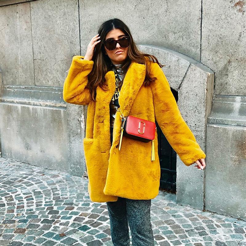 Vienna Yellow Faux Fur Coat - ALLARA