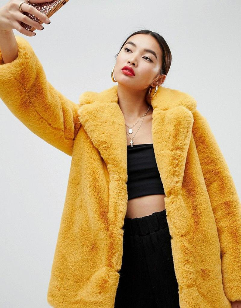 Vienna Yellow Faux Fur Coat - ALLARA