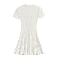 Waist-Cinching Silhouette and Sparkling Rhinestones Buttons Knit Dress - ALLARA