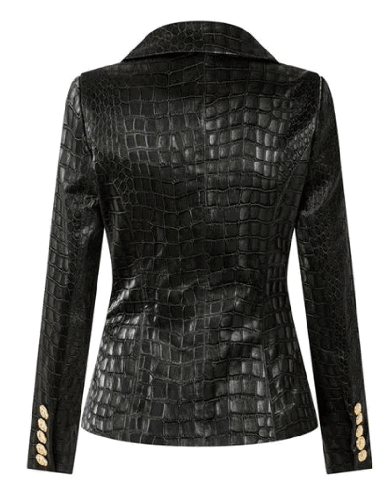 Whitney Black Faux Croc PU Leather Blazer - ALLARA