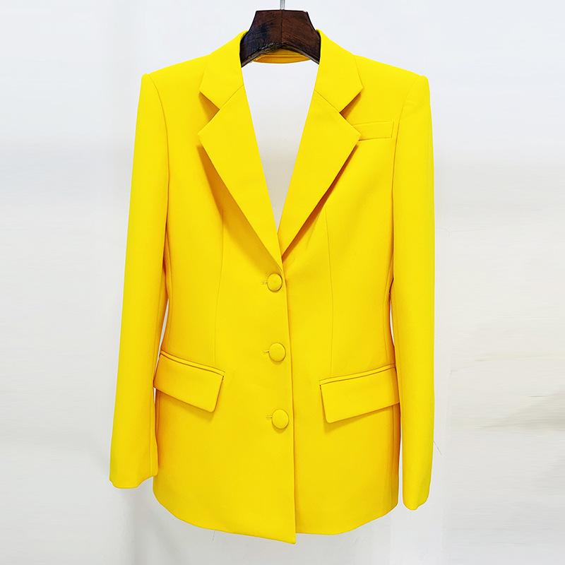 Xiomara Hollow Back Rhinestone Trim Yellow Long Blazer - ALLARA