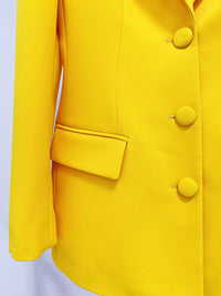Xiomara Hollow Back Rhinestone Trim Yellow Long Blazer - ALLARA