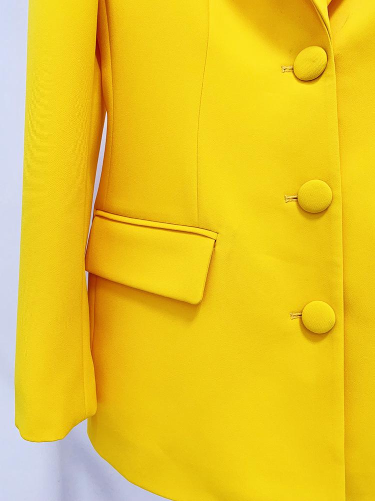 Xiomara Hollow Back Rhinestone Trim Yellow Long Blazer - ALLARA