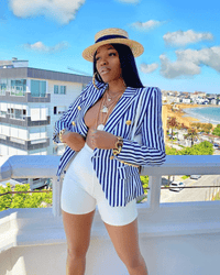 Yasmine Blue Striped Double Breasted Blazer - ALLARA