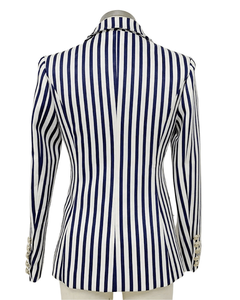 Yasmine Blue Striped Double Breasted Blazer - ALLARA