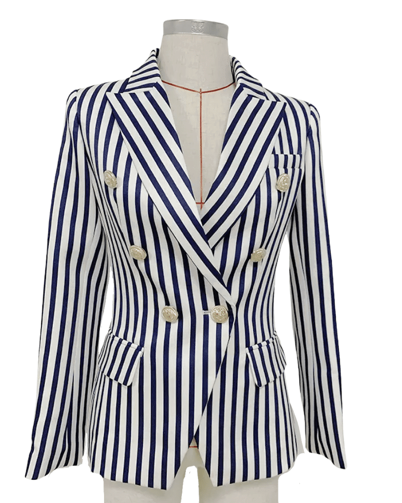 Yasmine Blue Striped Double Breasted Blazer - ALLARA