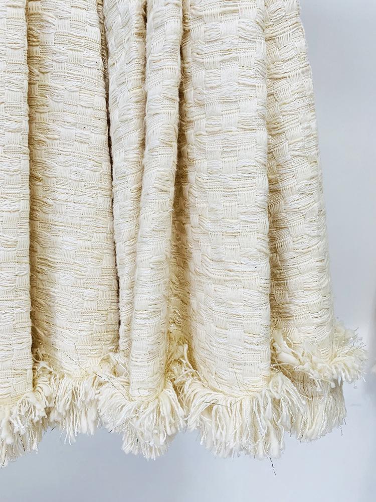 Ysabel Beige Tweed Fringe Jacket & Skirt Two Piece Set - ALLARA