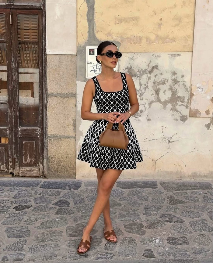 Becky Square Neck Knit Flare Mini Dress