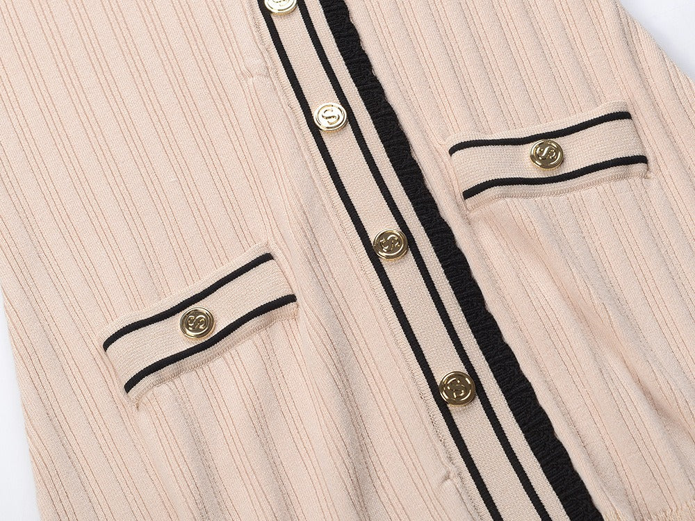 Lucia Knit Midi Dress with Contrast Lapel Collar