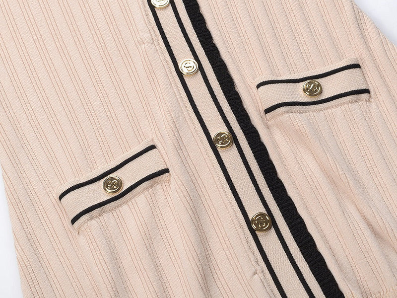 Lucia Knit Midi Dress with Contrast Lapel Collar