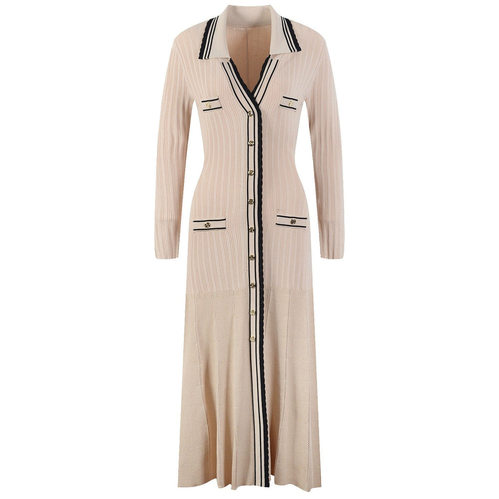 Lucia Knit Midi Dress with Contrast Lapel Collar