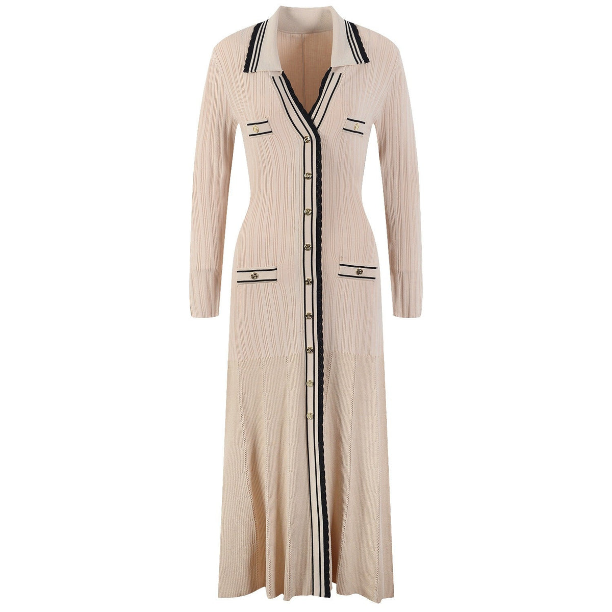 Lucia Knit Midi Dress with Contrast Lapel Collar