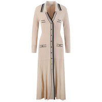 Lucia Knit Midi Dress with Contrast Lapel Collar