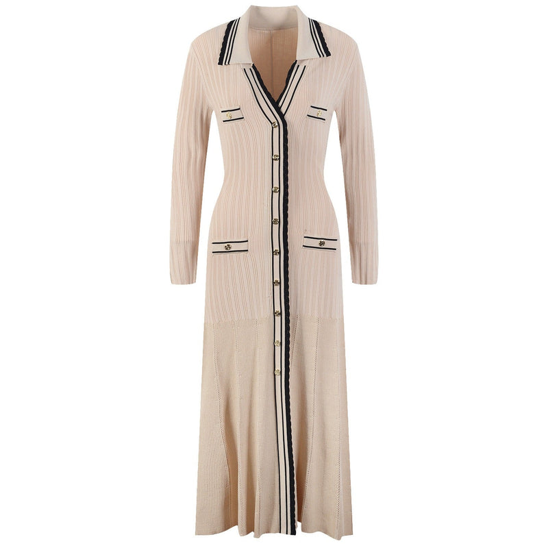 Lucia Knit Midi Dress with Contrast Lapel Collar
