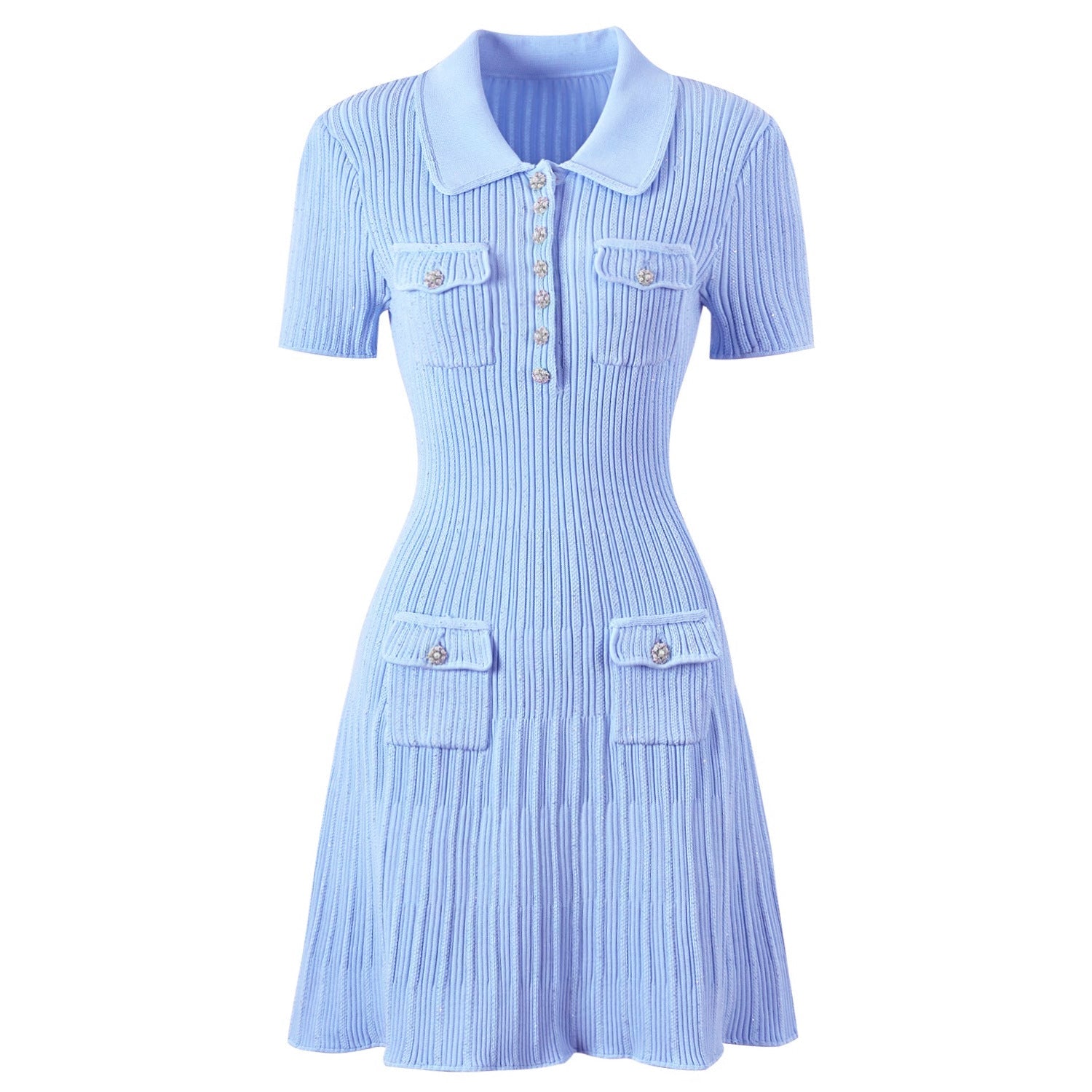 Jessamine Rhinestone Button Knit Mini Dress