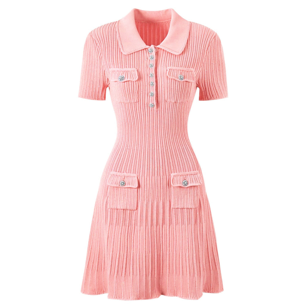 Jessamine Rhinestone Button Knit Mini Dress