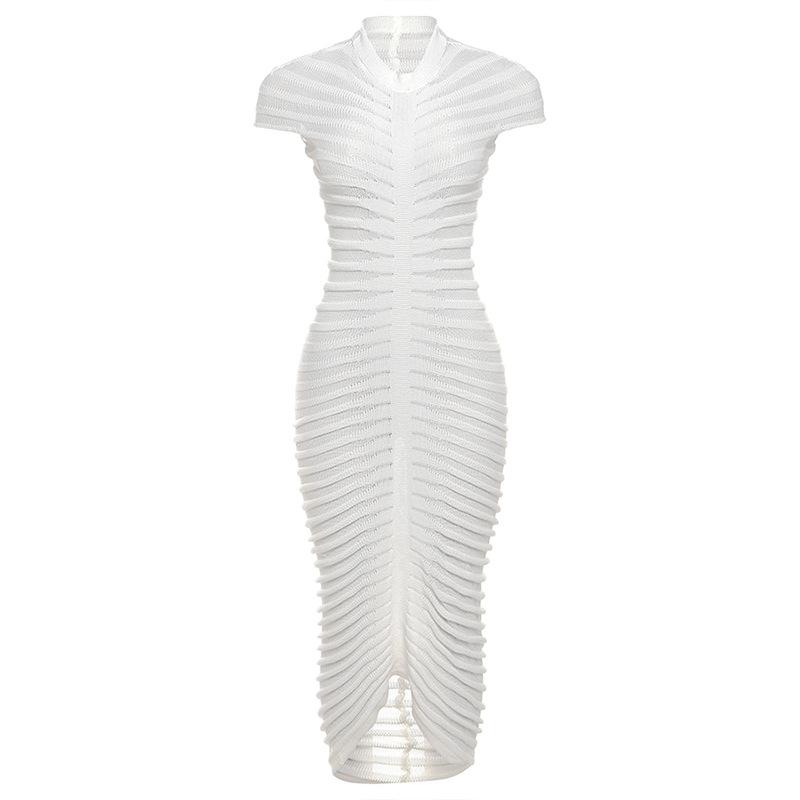 Jessenia White Ruched Long Knit Dress