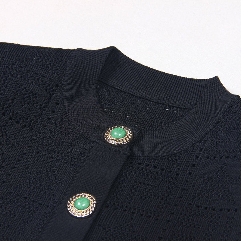 Fiorella Black Gem Button Cropped Knit Cardigan