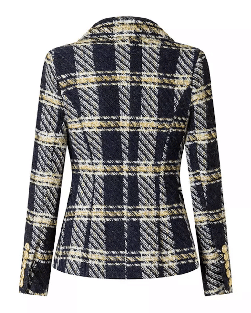 Noya Navy Gold Tweed Double Breasted Blazer