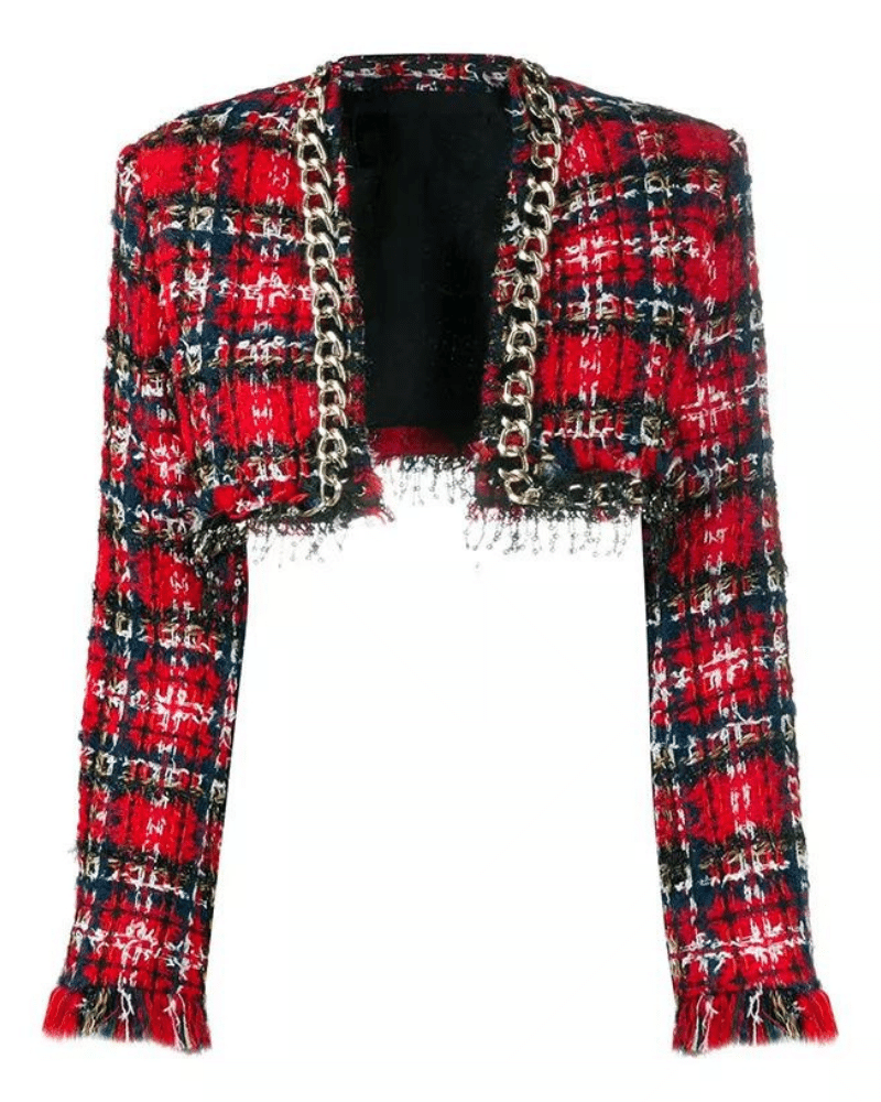 Quinn Red Tweed Cropped Blazer