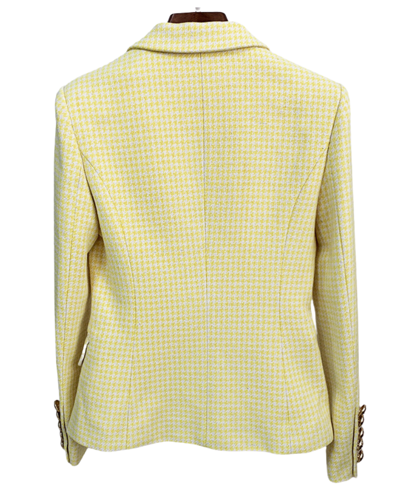 Shalia Yellow Houndstooth Double Breasted Blazer