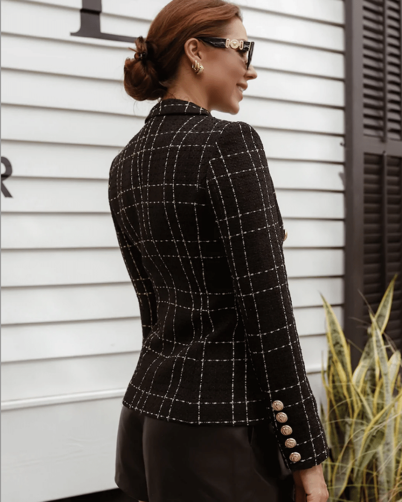 Jamila Black Silver Tweed Double Breasted Blazer