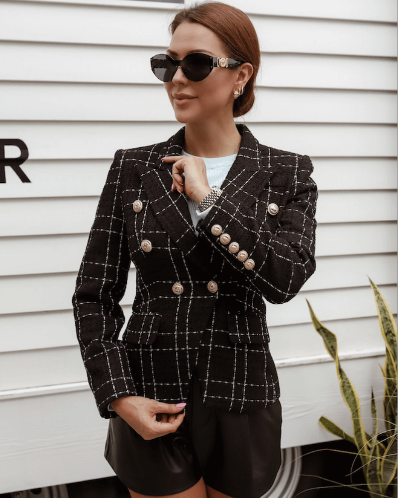 Jamila Black Silver Tweed Double Breasted Blazer