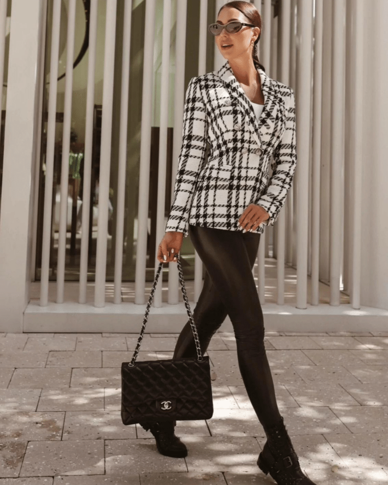 Lidia White Plaid Tweed Double Breasted Blazer