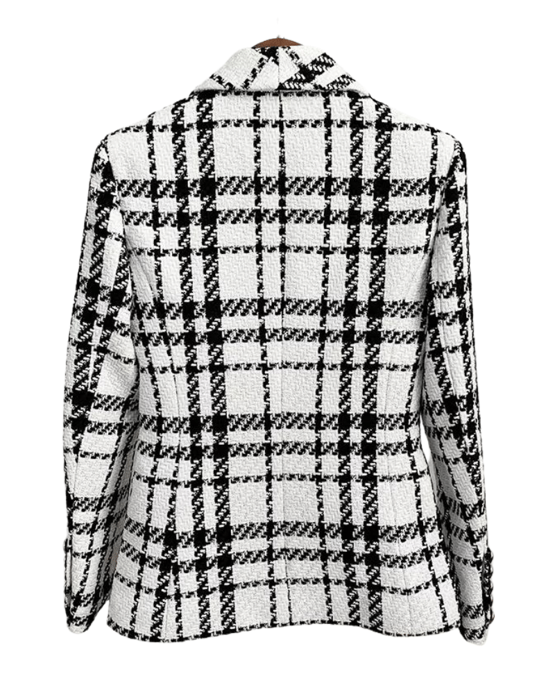 Lidia White Plaid Tweed Double Breasted Blazer