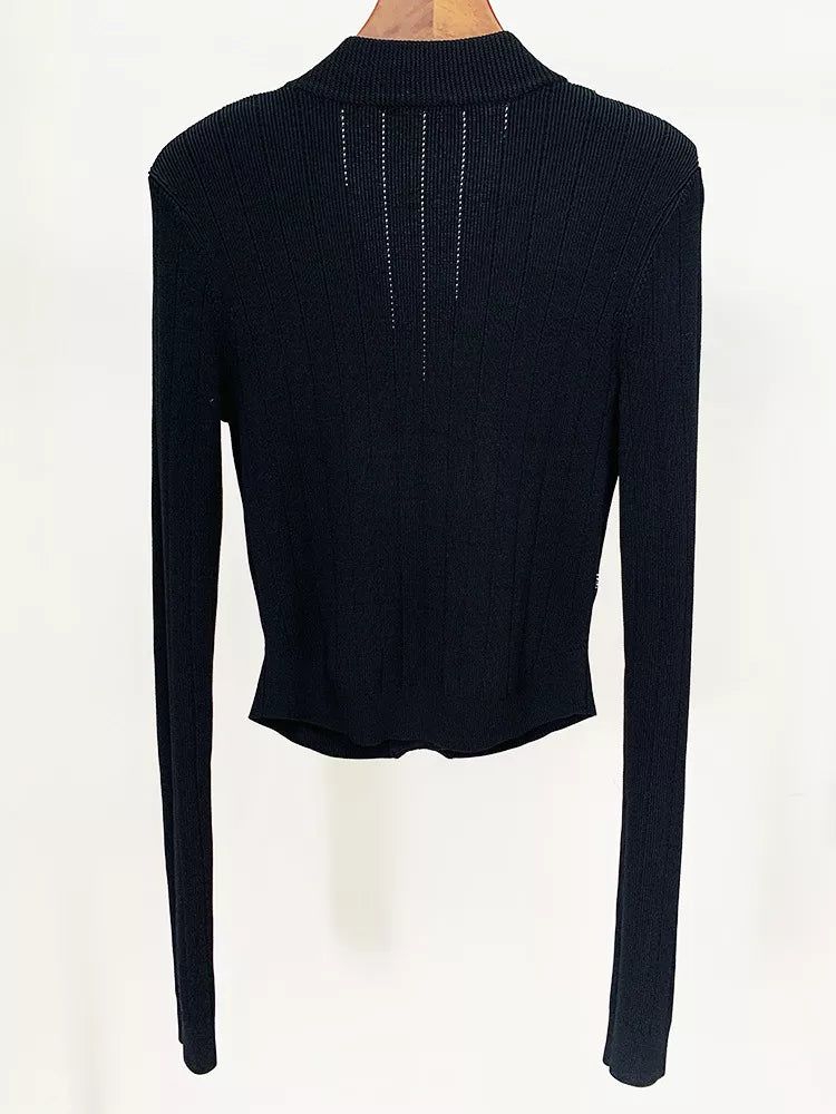 Reagan Black Knit Cropped Cardigan