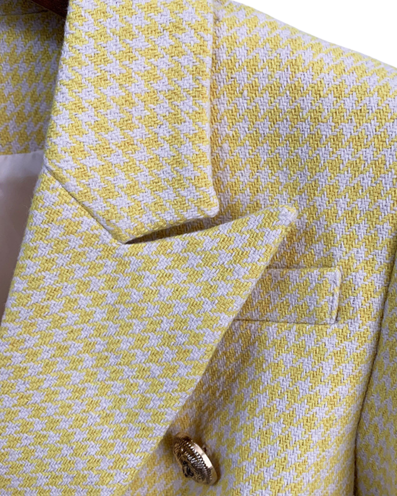 Shalia Yellow Houndstooth Double Breasted Blazer