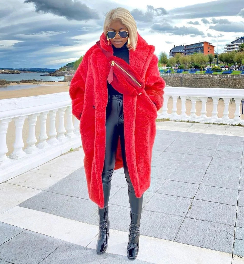 PRAGUE Red Faux Fur Teddy Coat