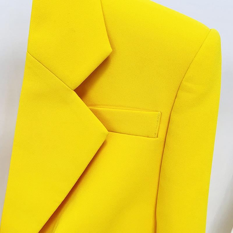 Xiomara Hollow Back Rhinestone Trim Yellow Long Blazer