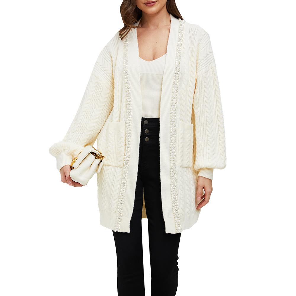 Jasmine White Pearl Trimmed Knit Cardigan