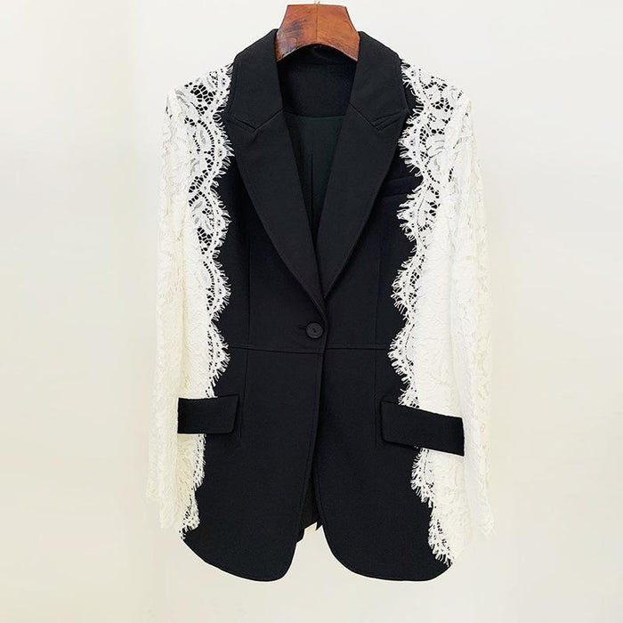 Kiara Black Blazer with Lace Arms