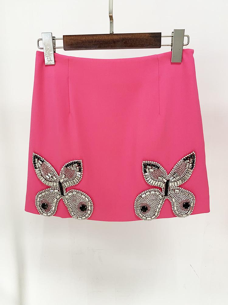 Madeline Pink Crystal Butterfly Black Blazer and Mini Skirt Two Piece Set