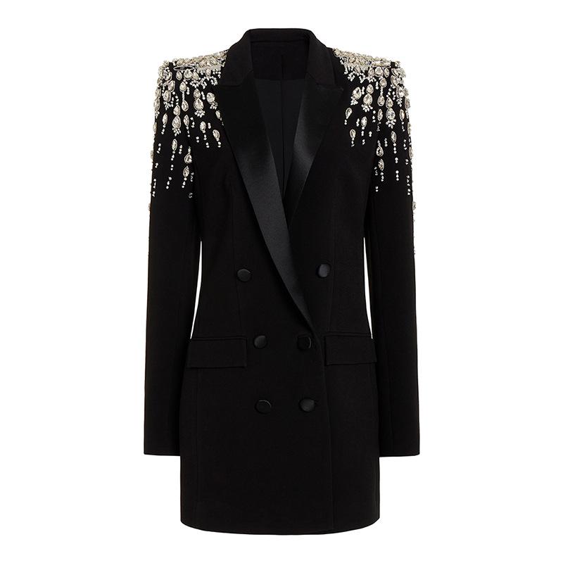 Jade Black Rhinestone Mini Blazer Dress