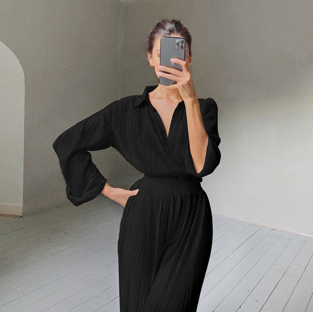 Jessie Black Blouse and Wide Leg Pant Two Piece Set