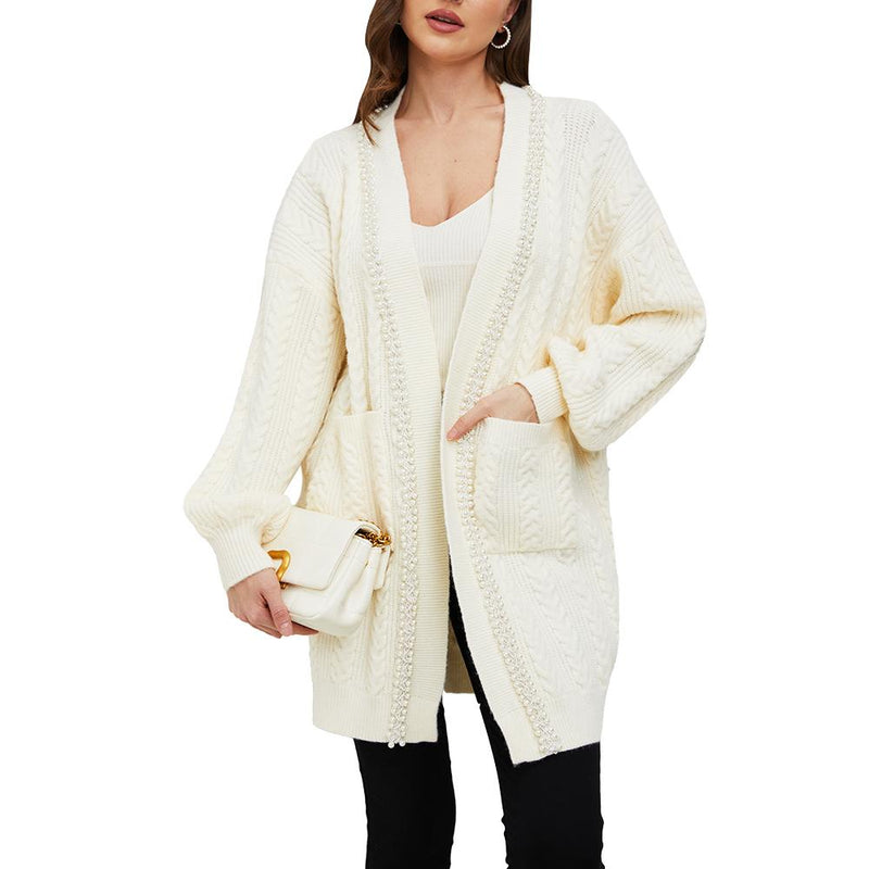 Jasmine White Pearl Trimmed Knit Cardigan