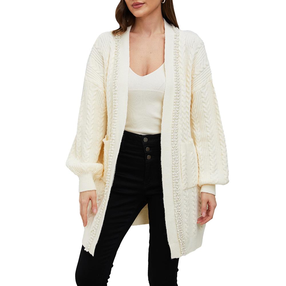 Jasmine White Pearl Trimmed Knit Cardigan